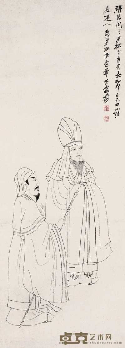 张大千 1946年作 白描高士图 镜心 82×29cm